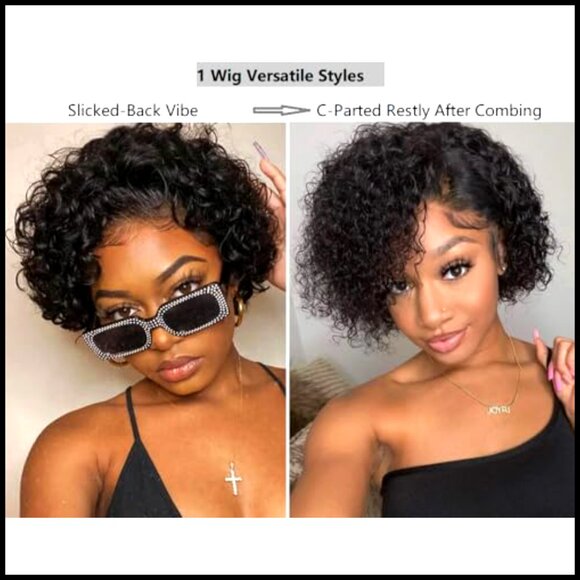 Short Curly Human Hair Wig Glueless Lace Closure Pre Plucked Pixie Cut Bob main image 5